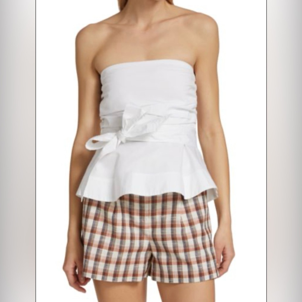 Veronica Beard White Strapless Peplum Top with Waist Tie